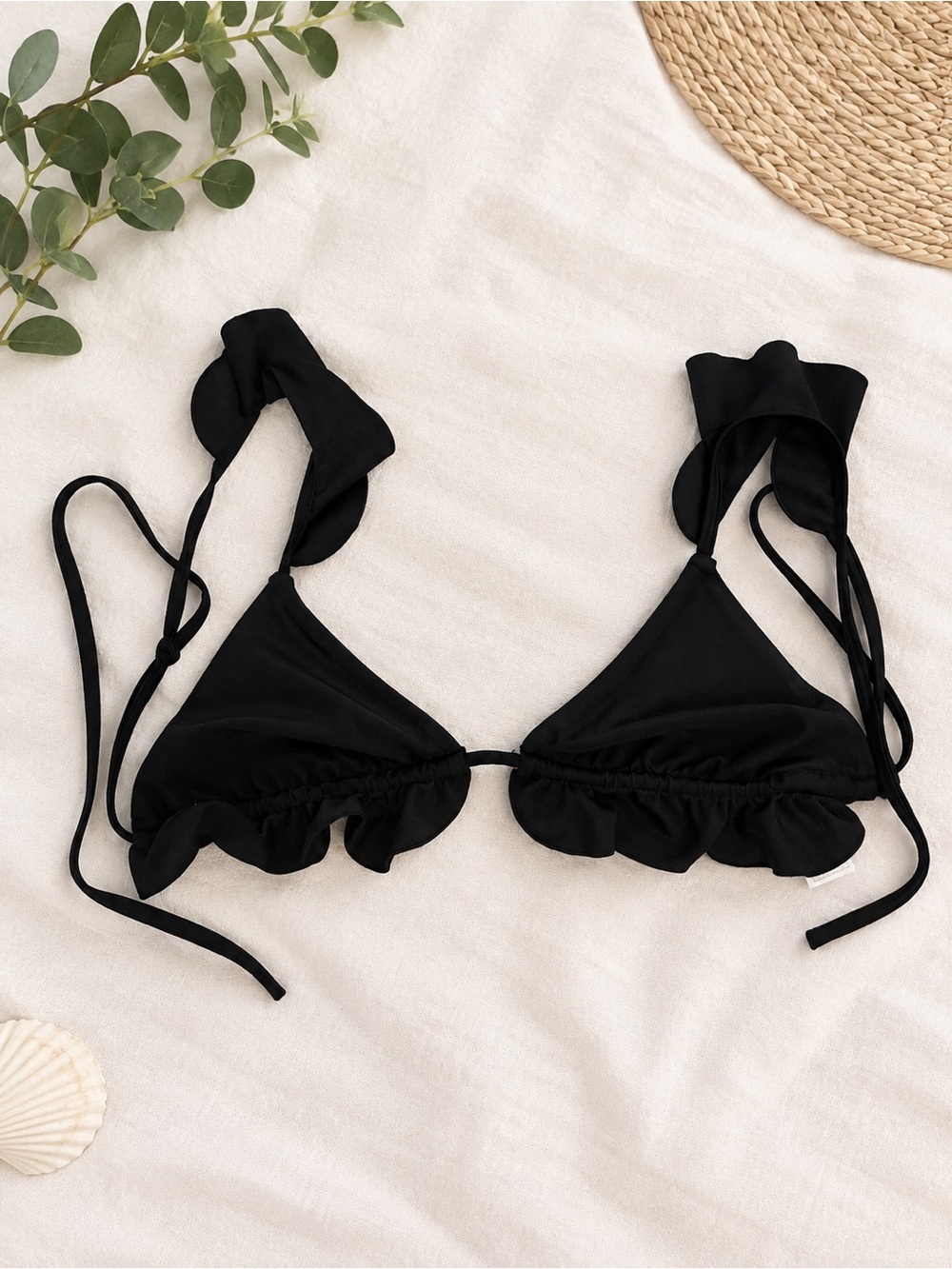 SHEIN Black Ruffle Triangle Crop Top